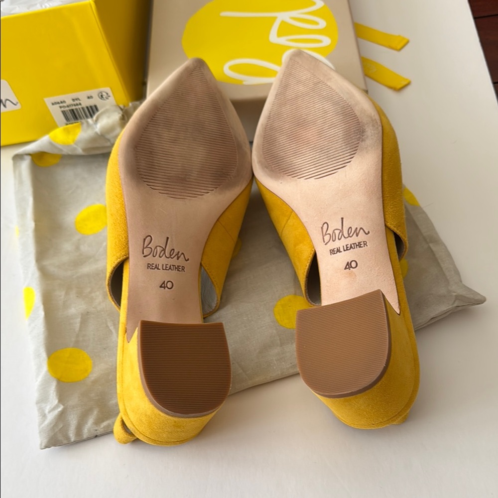 Boden Mustard Yellow Suede Slingback Block Heels Size 9 (40) - Picture 10 of 11